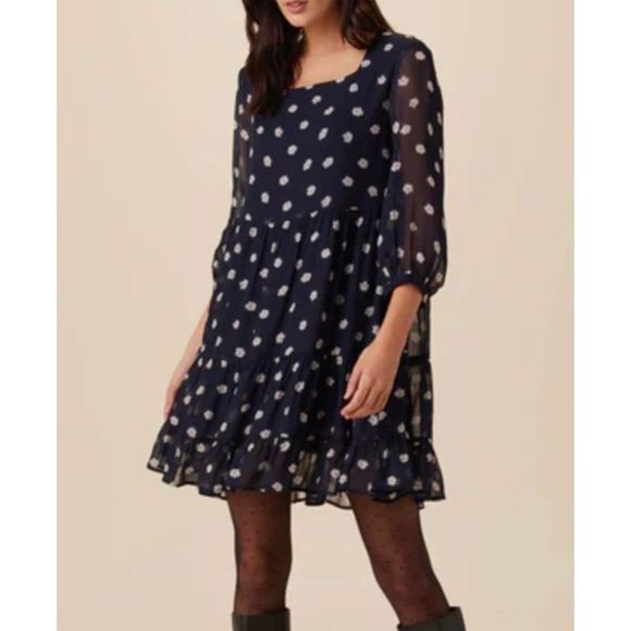 Hall Huber Blue White Floral Viscose Dress Size US 10 - Picture 1 of 10